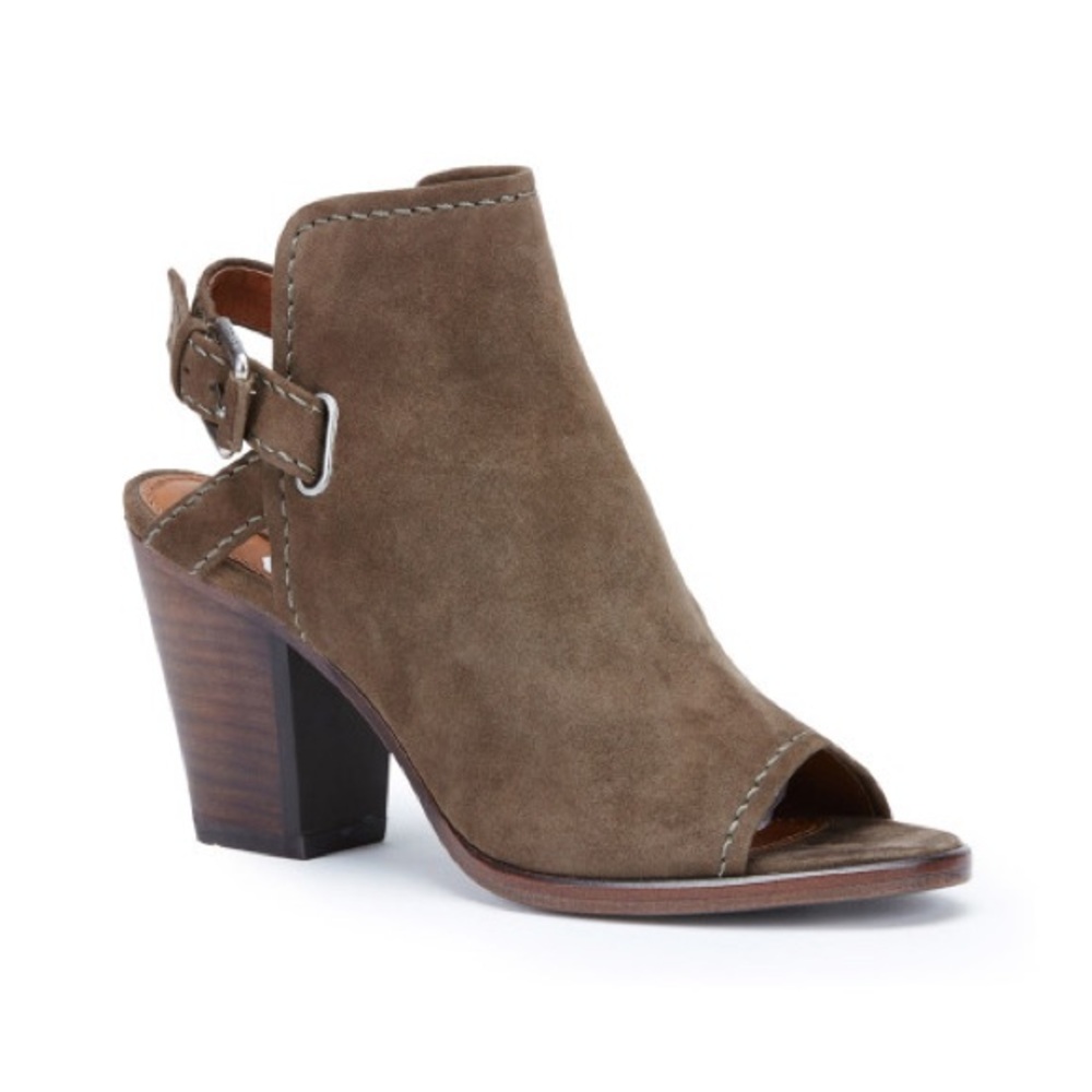 FRYE Dani Shield Sling Peep Toe Dark Taupe Suede